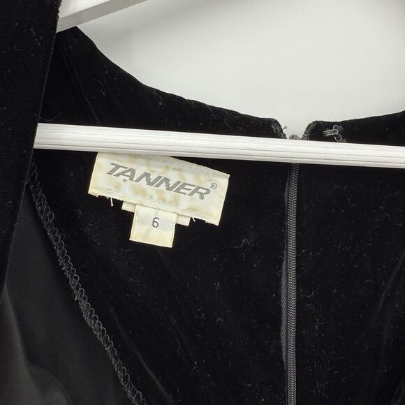 Tanner Vintage Black Velvet Long Sleeve Formal Dress Size 6 Evening - Picture 5 of 13